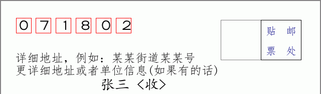 邮编071802信封格式